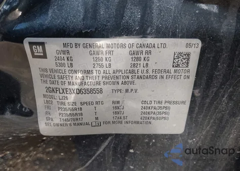 2013 GMC Terrain Slt-2 из США, поврежденный, VIN 2GKFLXE3XD6358558